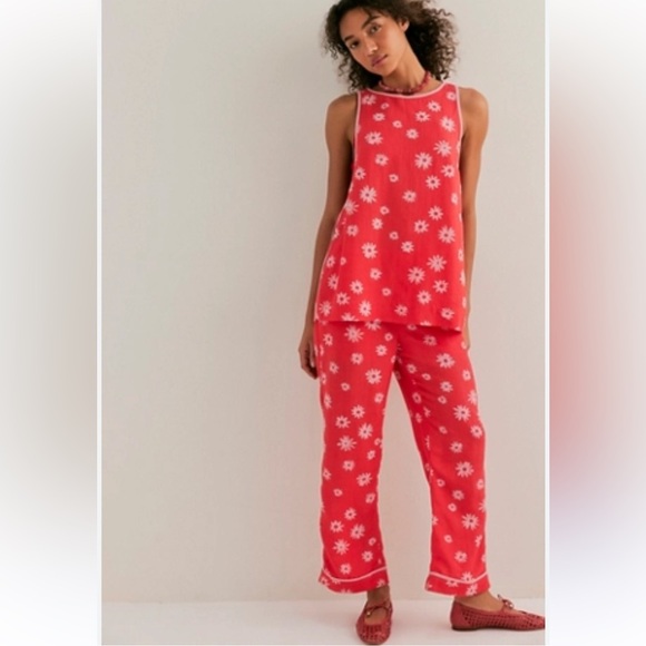 Free People Pants - Free People Red Floral Sleeveless Set